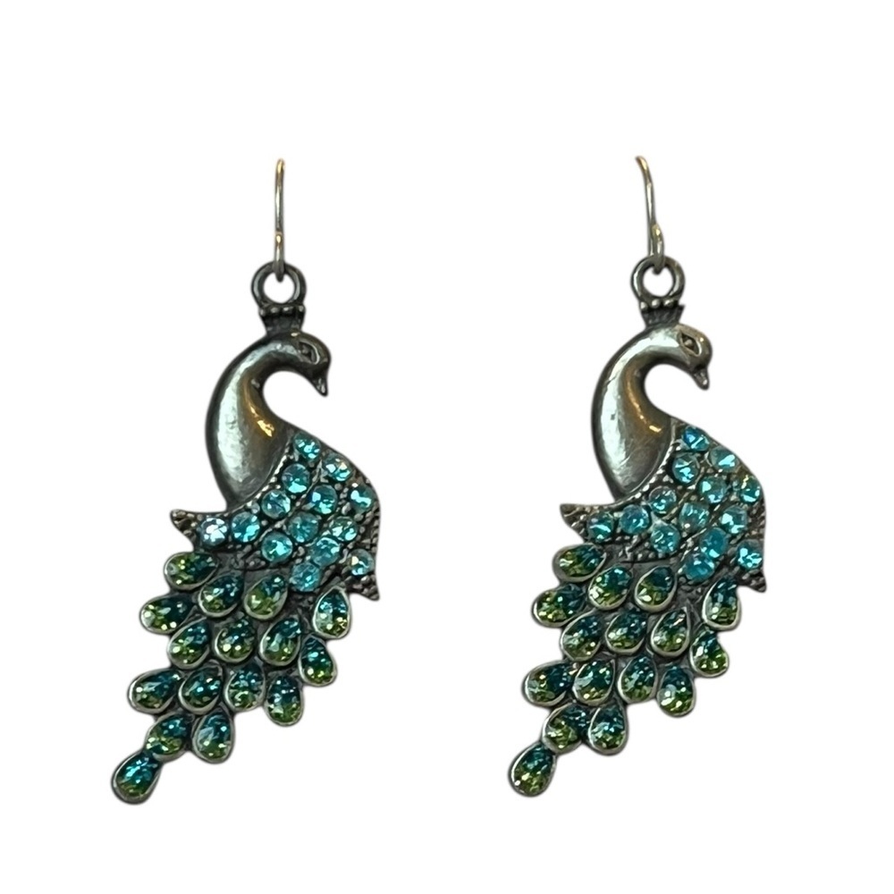 Silver-tone Dangle Pierced Peacock Colorful Earrings